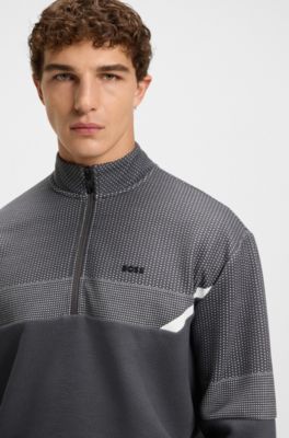 Sweat d&eacute;contract&eacute; en jacquard matelass&eacute; &agrave; encolure zipp&eacute;e , Gris sombre
