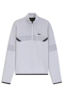 Sweat d&eacute;contract&eacute; en jacquard matelass&eacute; &agrave; encolure zipp&eacute;e , Blanc