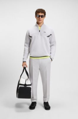 Sweat d&eacute;contract&eacute; en jacquard matelass&eacute; &agrave; encolure zipp&eacute;e , Blanc