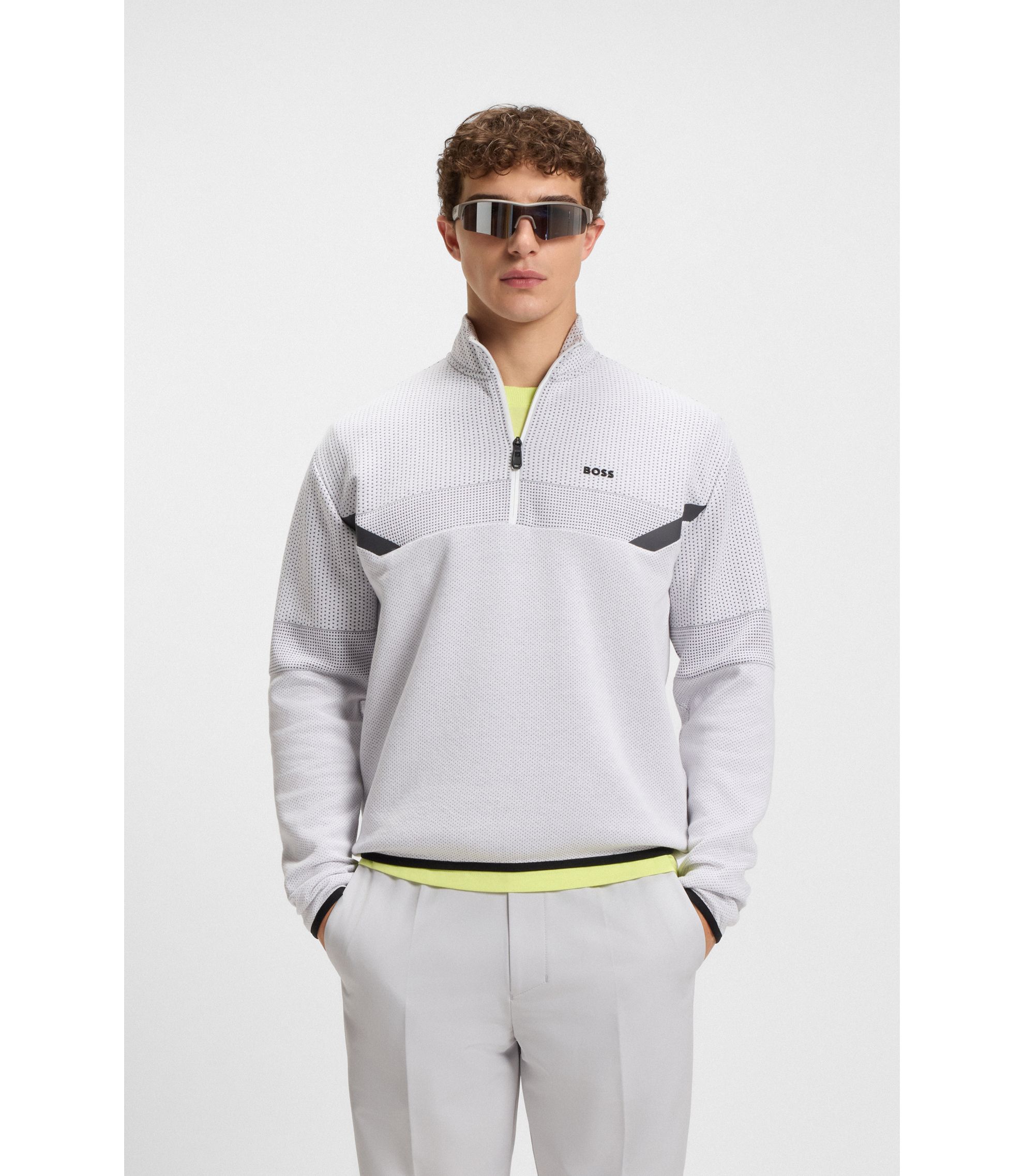 BOSS GOLF スウェット BOSS - Quilted-jacquard sweatshirt in a relaxed fit - White