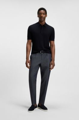 Polo Regular en maille m&eacute;lang&eacute;e &agrave; du coton, Bleu fonc&eacute;