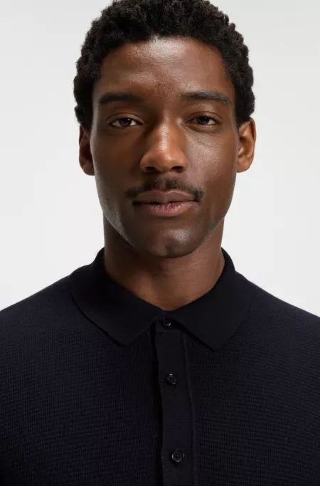 Knit polo sweater with rich structure