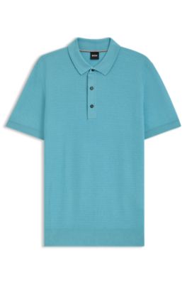 Polo de punto regular fit mezclado con algod&oacute;n, Celeste