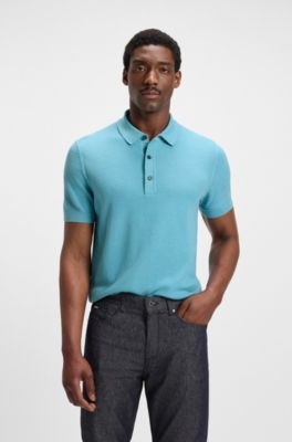 Polo de punto regular fit mezclado con algod&oacute;n, Celeste