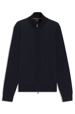 Zip-front cardigan with knitted structure, Dark Blue