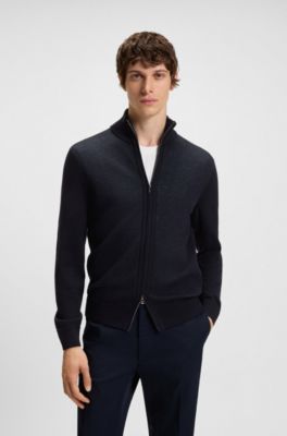 Zip-front cardigan with knitted structure, Dark Blue