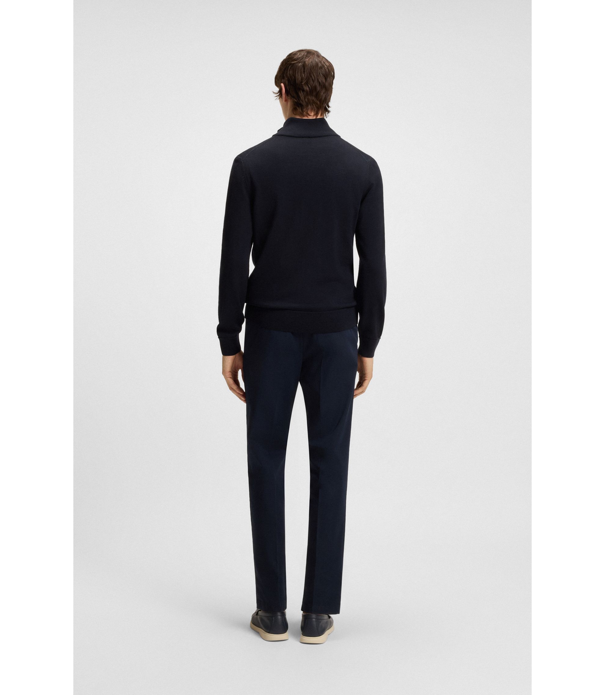 BOSS - Zip-front cardigan with knitted structure - Dark Blue