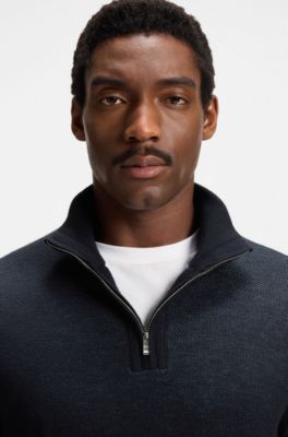 Jersey con cremallera en el cuello y estructura delantera de lana y algod&oacute;n, Azul oscuro