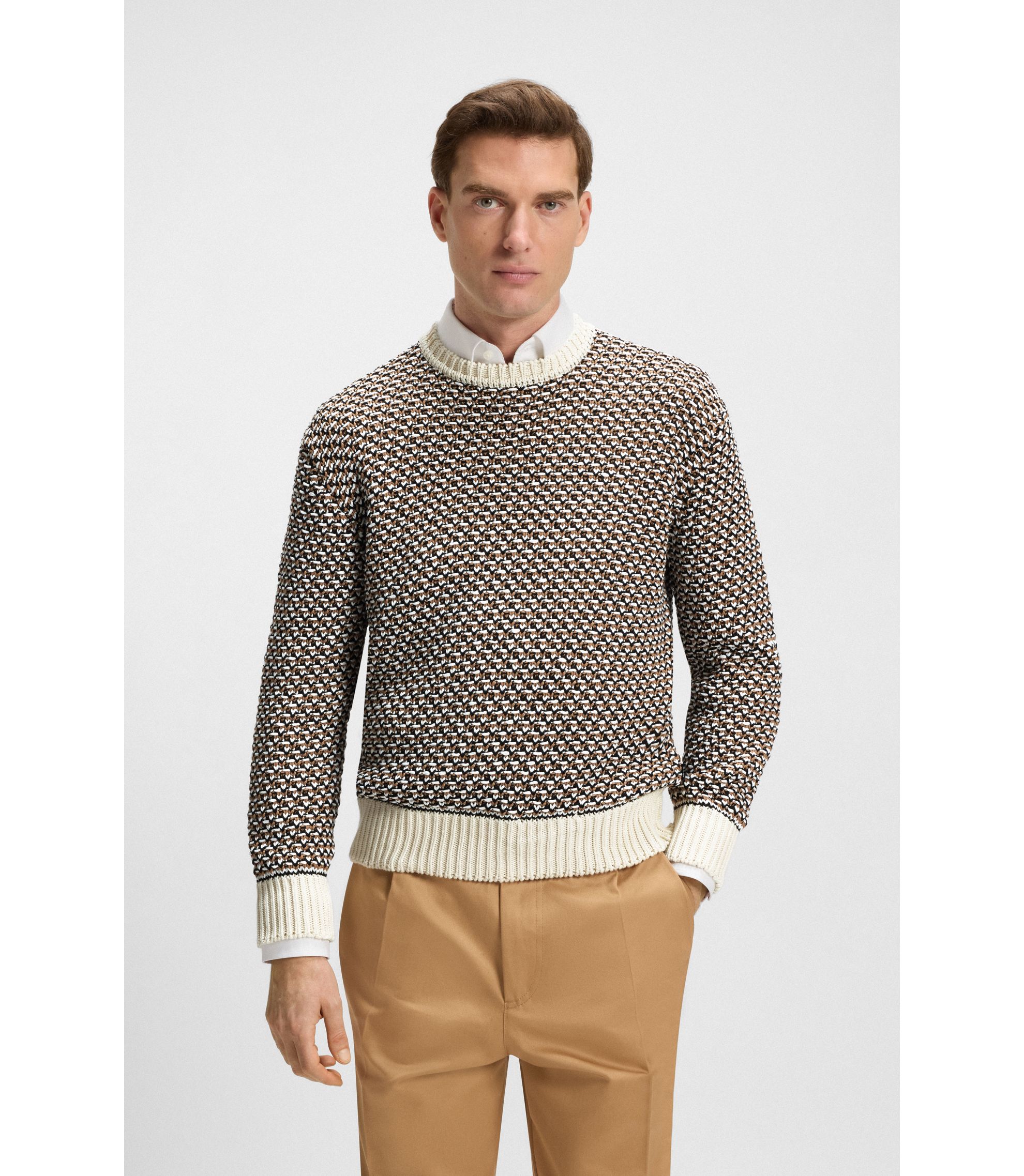 BOSS - Cotton sweater with rich knitted structure - Patterned