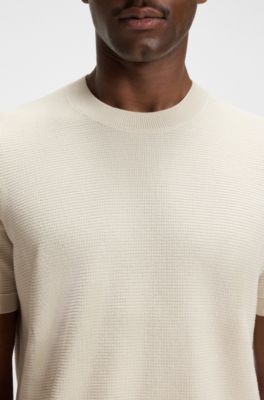 Knit sweater with mixed structures, White