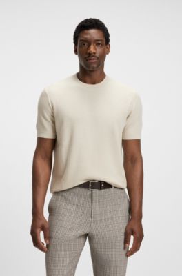 Knit sweater with mixed structures, White