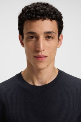 Pull en maille avec m&eacute;lange de structures, Bleu fonc&eacute;