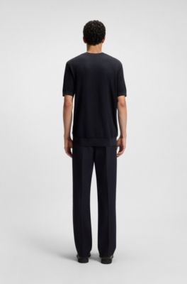 Pull en maille avec m&eacute;lange de structures, Bleu fonc&eacute;