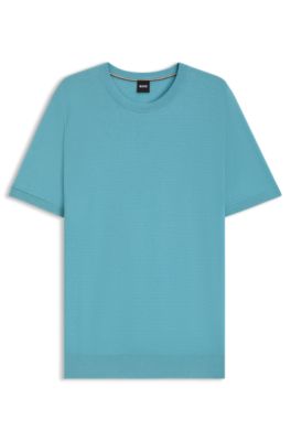 Knit sweater with mixed structures, Light Blue