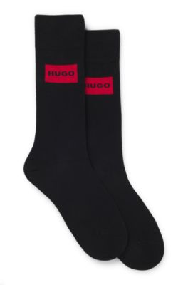Two-pack of regular-length socks with red logo labels, Black