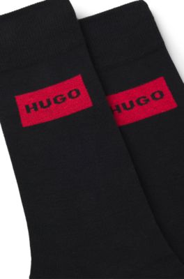 Two-pack of regular-length socks with red logo labels, Black