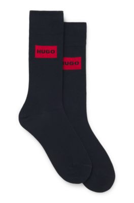 Lot de deux paires de chaussettes mi-hautes avec &eacute;tiquettes logot&eacute;es, Bleu fonc&eacute;
