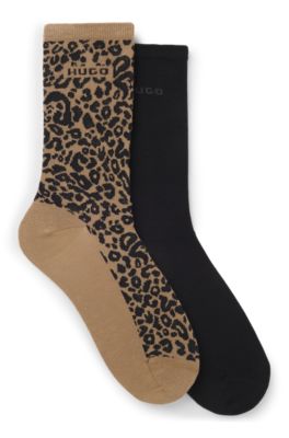 Two-pack of leopard-detail socks in a regular length, Patterned