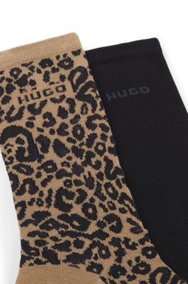 Two-pack of leopard-detail socks in a regular length, Patterned
