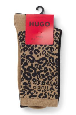 Two-pack of leopard-detail socks in a regular length, Patterned