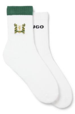 Lot de deux paires de chaussettes en coton m&eacute;lang&eacute; avec broderie, Blanc