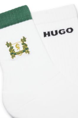 Lot de deux paires de chaussettes en coton m&eacute;lang&eacute; avec broderie, Blanc
