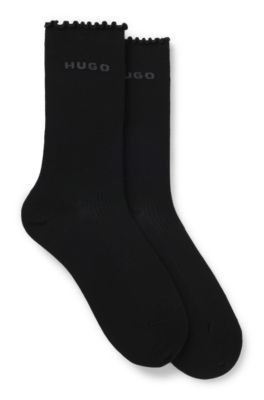 Paquete de dos pares de calcetines de largo est&aacute;ndar con pu&ntilde;os fruncidos, Negro