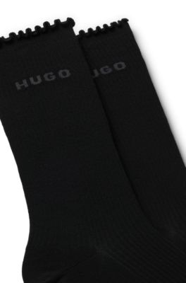 Paquete de dos pares de calcetines de largo est&aacute;ndar con pu&ntilde;os fruncidos, Negro