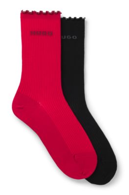 Paquete de dos pares de calcetines de largo est&aacute;ndar con pu&ntilde;os fruncidos, Rojo