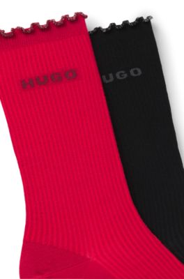 Paquete de dos pares de calcetines de largo est&aacute;ndar con pu&ntilde;os fruncidos, Rojo