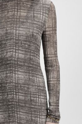 Vestido de tul plisado con forro de modal, Gris