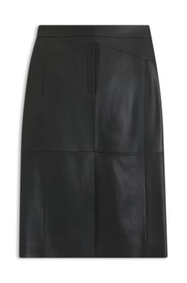 Falda l&aacute;piz en piel lustrosa, Negro