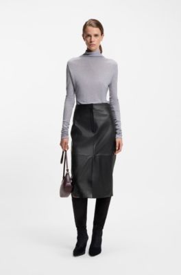 Pencil skirt in lustrous leather, Black
