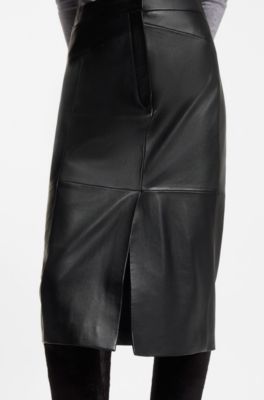 Pencil skirt in lustrous leather, Black
