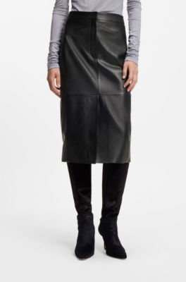 Pencil skirt in lustrous leather, Black