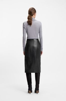 Falda l&aacute;piz en piel lustrosa, Negro