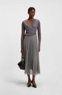 Lined skirt in pliss&eacute; tulle, Grey