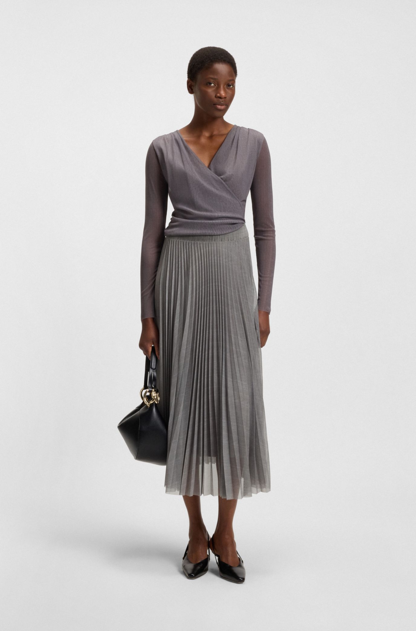 スカート WOOL & TULLE COMBINED PLEATED SKIRT BIOTOP(ビオトープ) / WOMEN【FETICO】WOOL & TULLE COMBINED