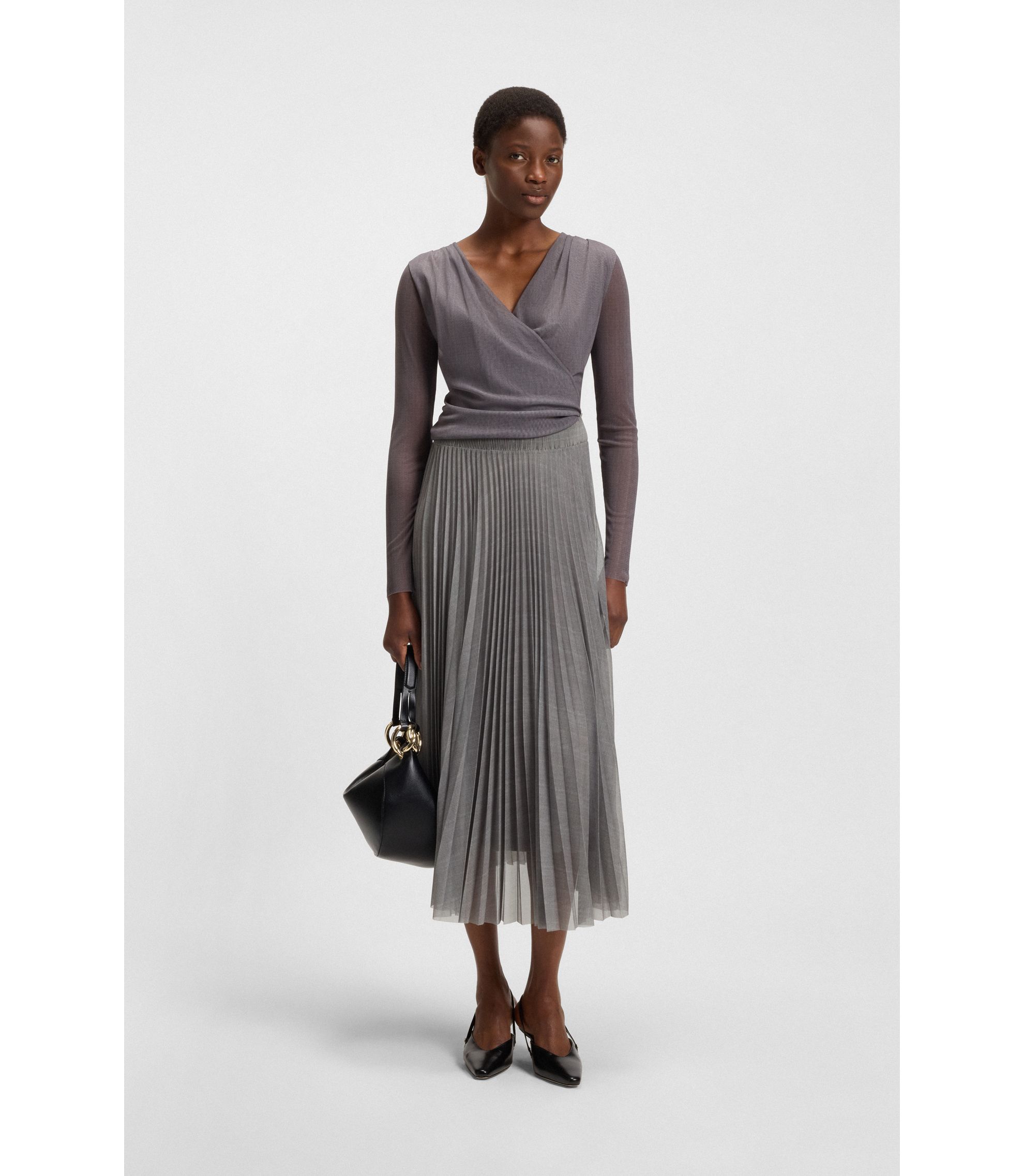 BOSS - Lined skirt in plissé tulle - Grey
