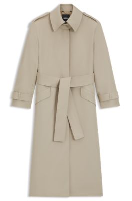 Gabardina de lana con cintur&oacute;n, Beige claro