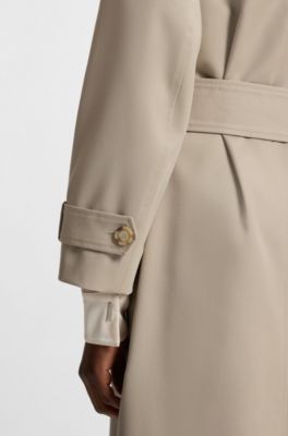 Gabardina de lana con cintur&oacute;n, Beige claro