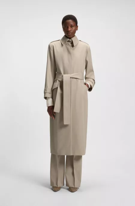 Virgin-wool trench coat with belt