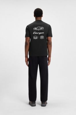 Porsche x BOSS Targa-artwork T-shirt in mercerised cotton, Black