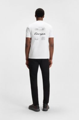 Camiseta Porsche x BOSS de algod&oacute;n mercerizado con ilustraci&oacute;n de Targa, Blanco