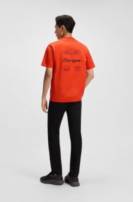 Camiseta Porsche x BOSS de algod&oacute;n mercerizado con ilustraci&oacute;n de Targa, Naranja oscuro