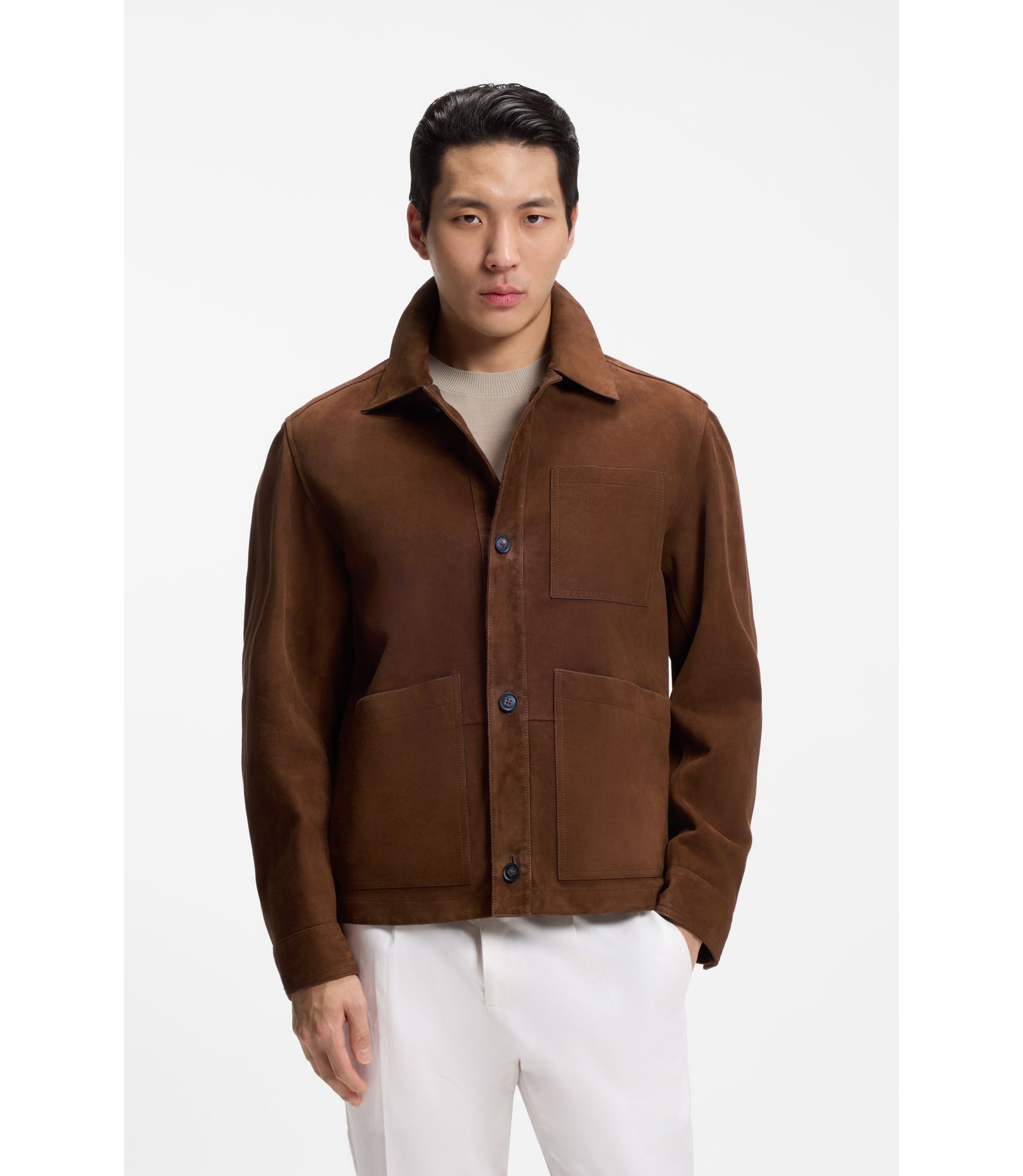 HUGO BOSS TWENTY suède ブルゾン イタリア製 BOSS - Nappalan-suede jacket in a regular fit - Brown