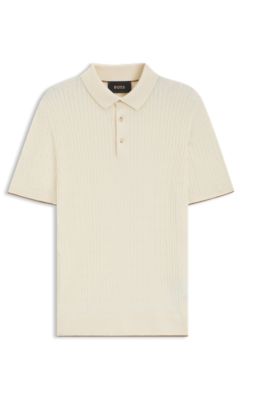 Knit polo sweater in silk and cotton, White