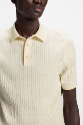 Polo de punto trenzado de seda y algod&oacute;n, Blanco