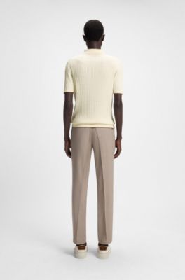 Knit polo sweater in silk and cotton, White