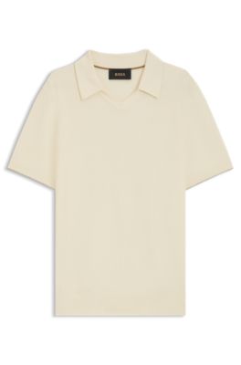 Knit polo sweater in silk and cotton, White